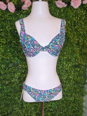Raisins Floral Underwire Bikini in Blue with Pink & Yellow Flowers